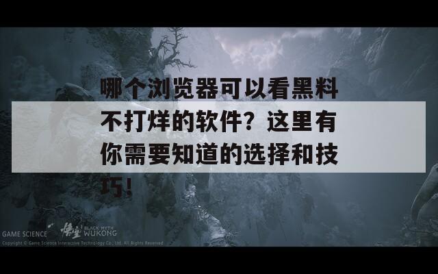 哪个浏览器可以看黑料不打烊的软件？这里有你需要知道的选择和技巧！  第1张