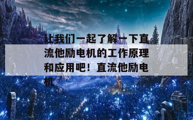 让我们一起了解一下直流他励电机的工作原理和应用吧！直流他励电机